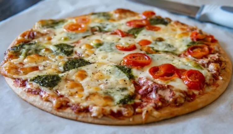 Pizza sem glúten e sem lactose com tomate e pesto, uma opção saudável e deliciosa